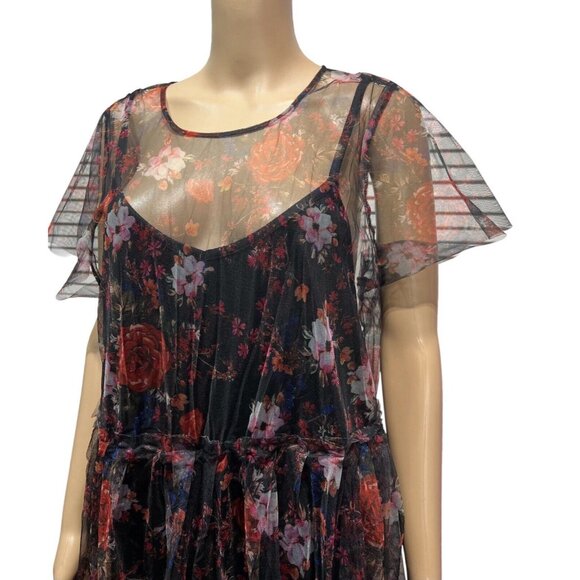 Torrid 2 Multicolor Floral Print Mesh Lined Skater Dress Plus Size 2X Lace - Picture 6 of 14